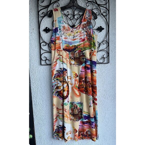 90’s Jams World Hawaii Aloha Native American Southwest Midi Dress - Small- Multi - Picture 1 of 12
